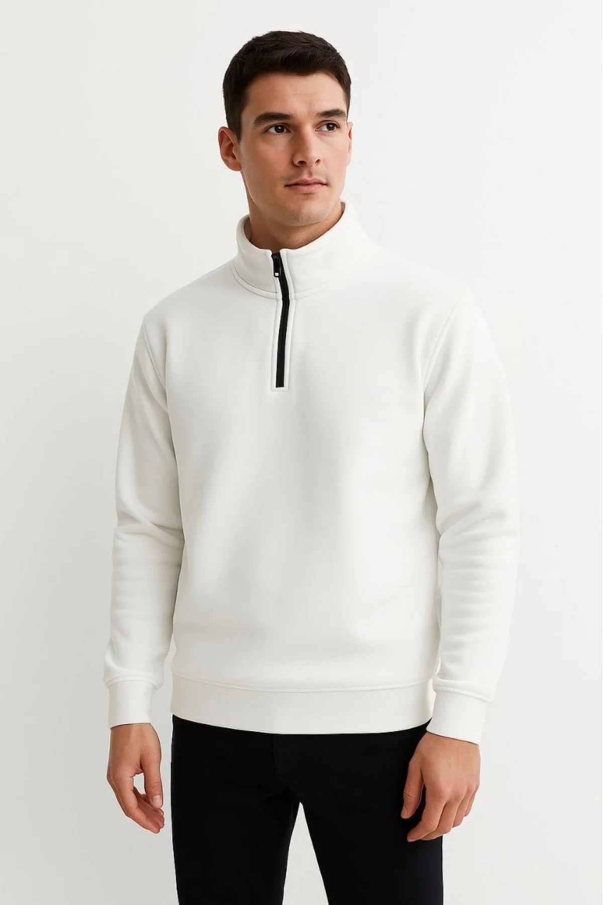 Erkek Dik Yaka Yarım Fermuarlı Ribanalı Sweatshirt