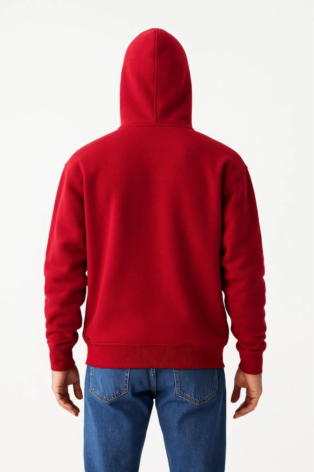 Ninja Stili Çift Kat Kapüşonlu ZIP Hoodie – Kırmızı Oversize Sweatshirt