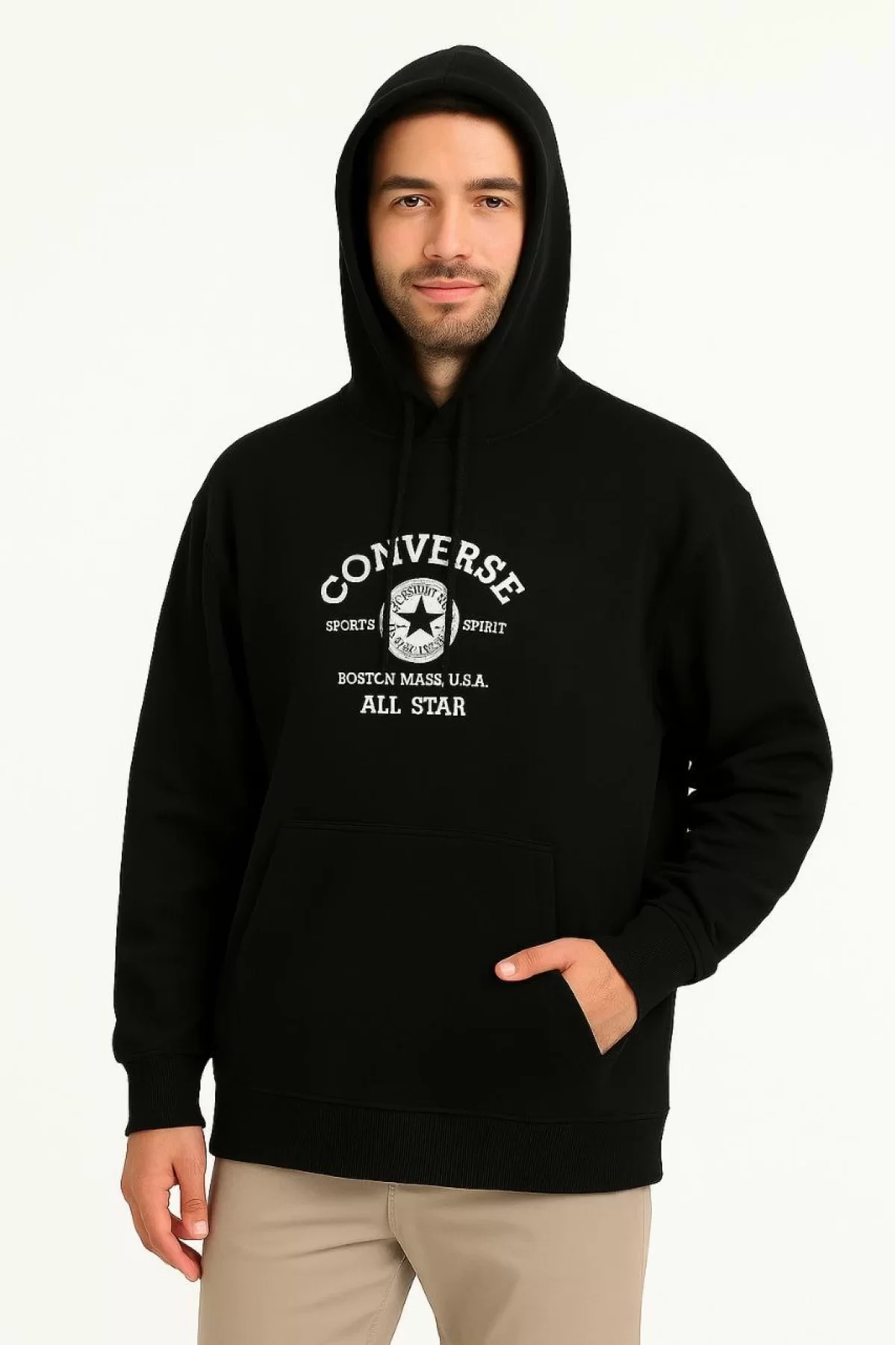 Kapüşonlu Kanguru Cepli Sweatshirt – Siyah