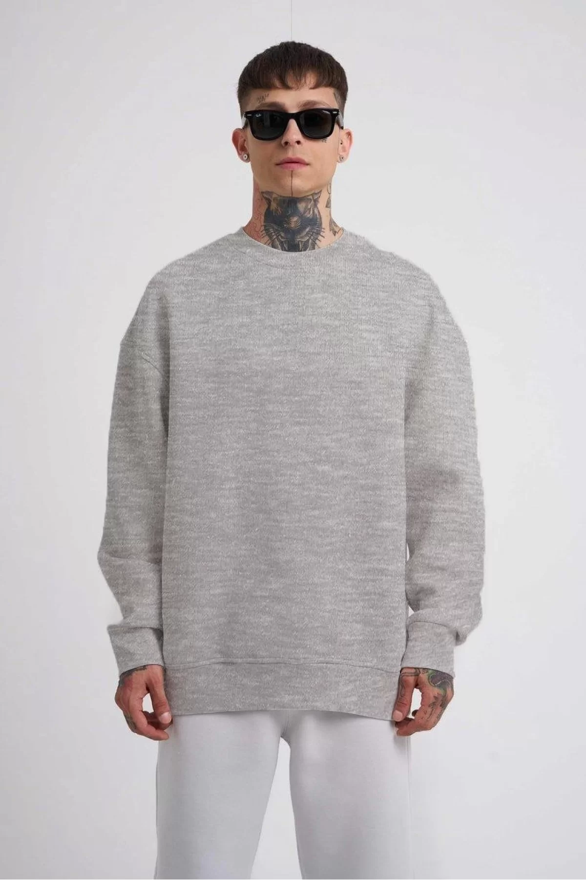 Unisex Biskilet Yaka Üç İplik SweatShirt - Haki