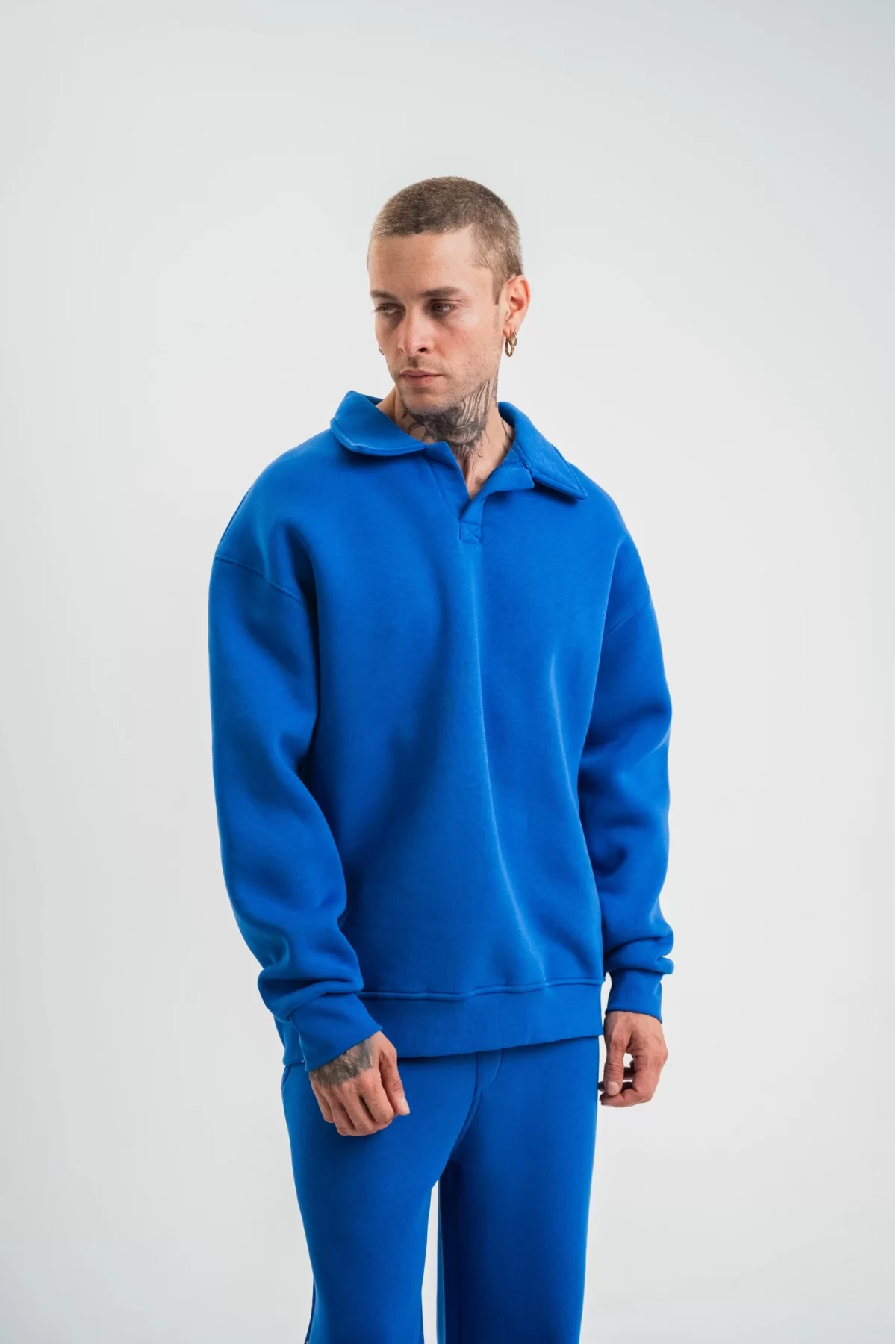Unisex Double Oversize Patlı Yaka SweatShirt