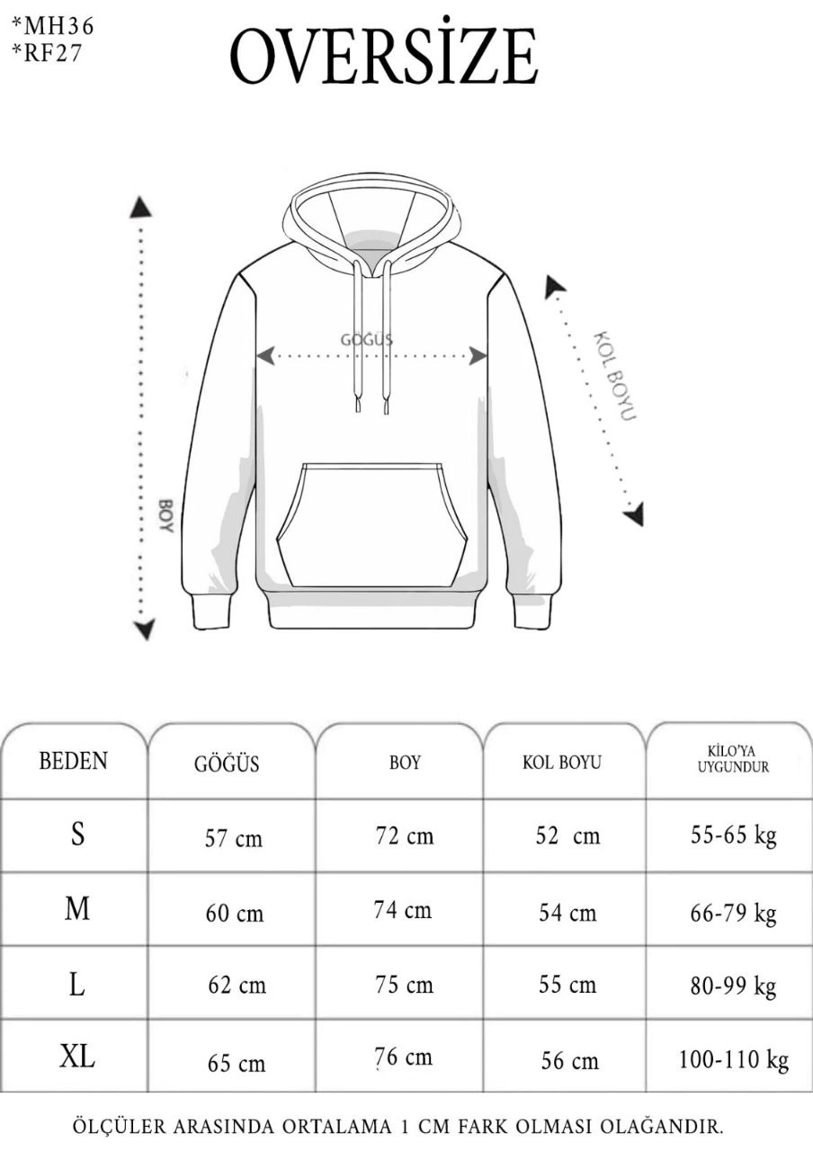 Unisex Uzun Kol Kapşonlu Nakışlı SweatShirt - Füme
