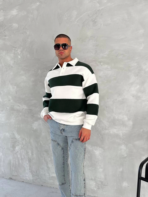 Unisex Üç İplik Parçalı Yakalı SweatShirt