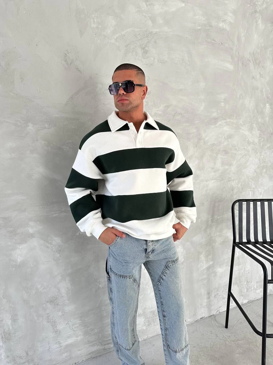 Unisex Üç İplik Parçalı Yakalı SweatShirt