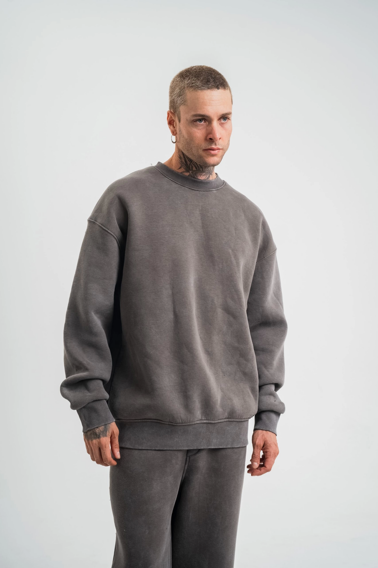 Unisex Uzun Kol Bisiklet Yaka SweatShirt - Füme