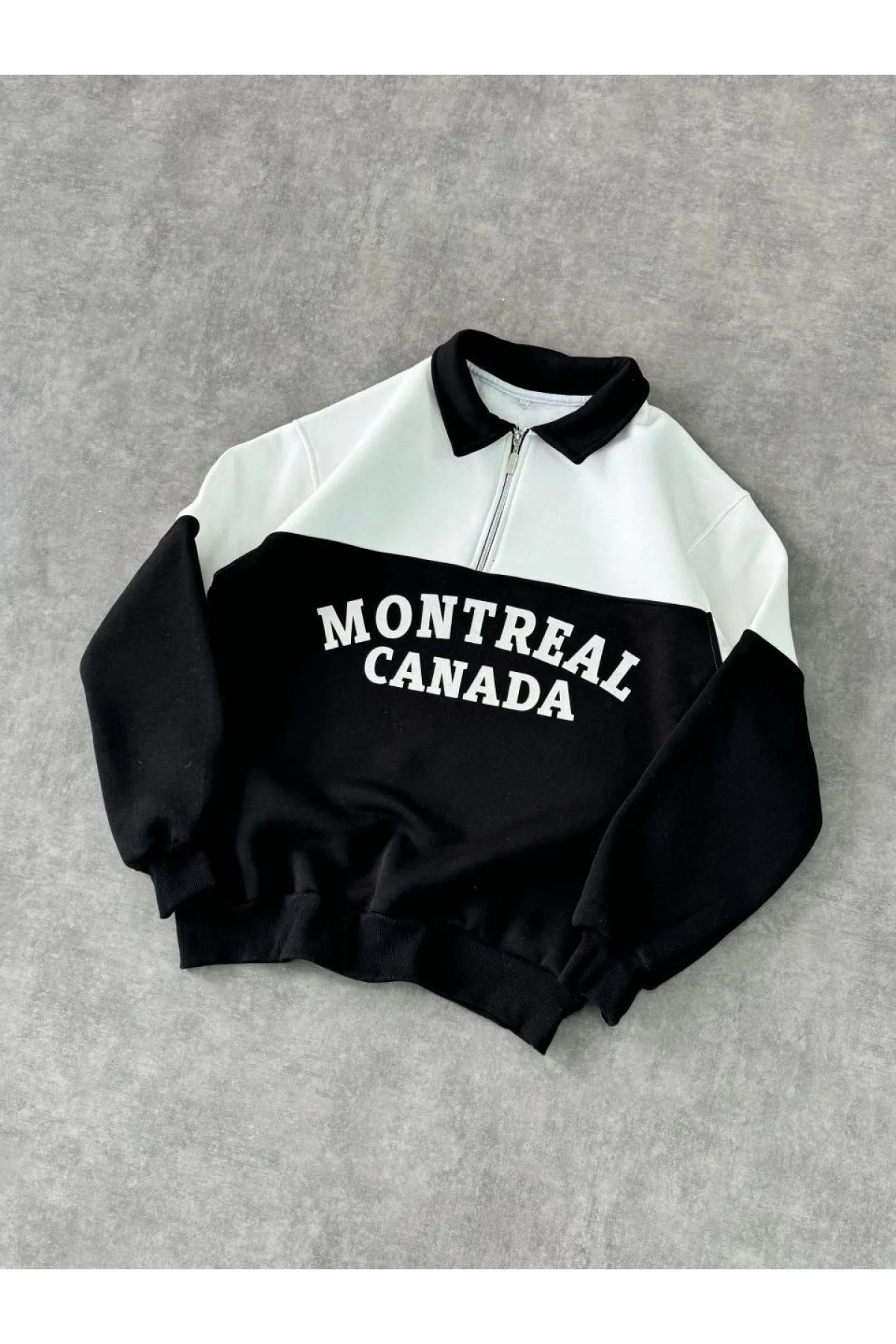 Yarım Fermuarlı Parçalı Yakalı SweatShirt