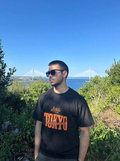 Erkek  Spor Araba Grafik Tişört - TOKYO Baskılı Oversize Yazlık