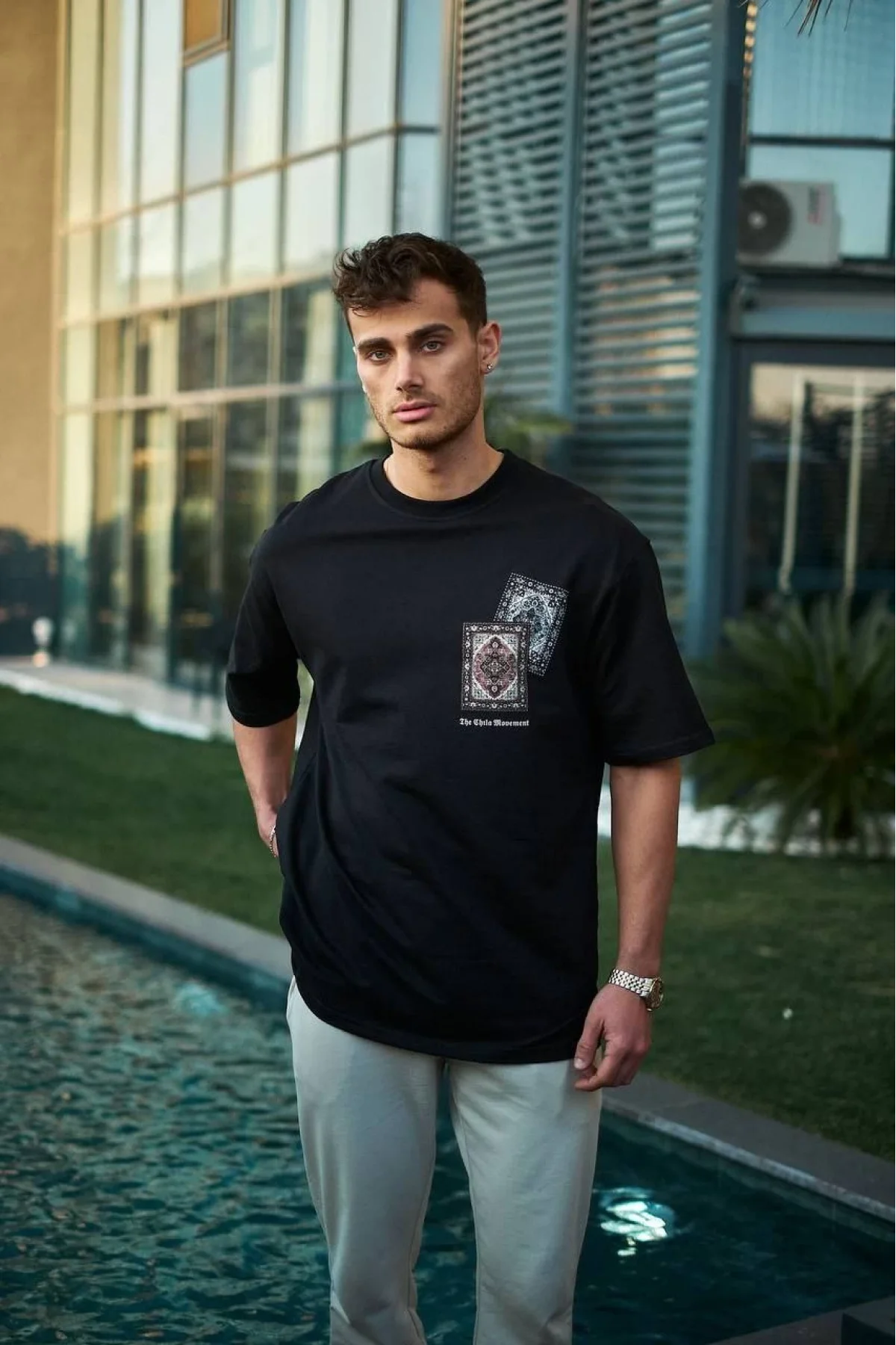 Unisex Bisiklet Yaka Baskılı Oversize T-Shirt