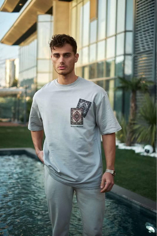Unisex Bisiklet Yaka Baskılı Oversize T-Shirt