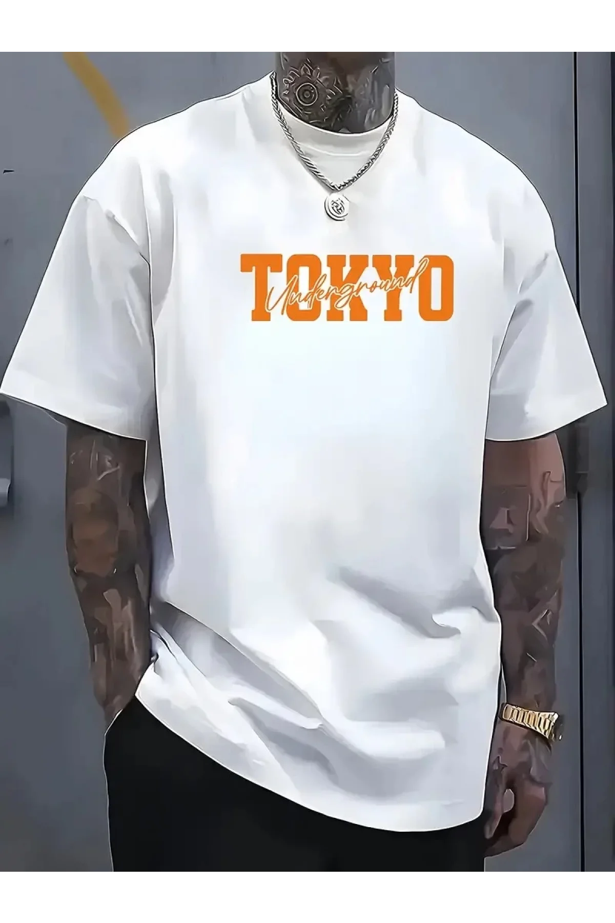 Erkek  Spor Araba Grafik Tişört - TOKYO Baskılı Oversize Yazlık