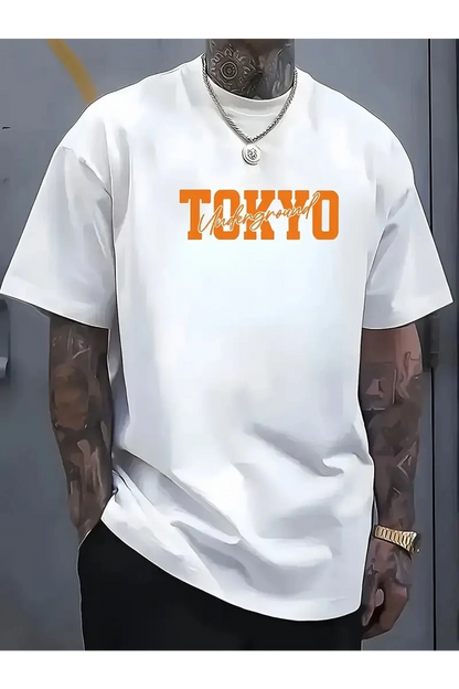 Erkek  Spor Araba Grafik Tişört - TOKYO Baskılı Oversize Yazlık