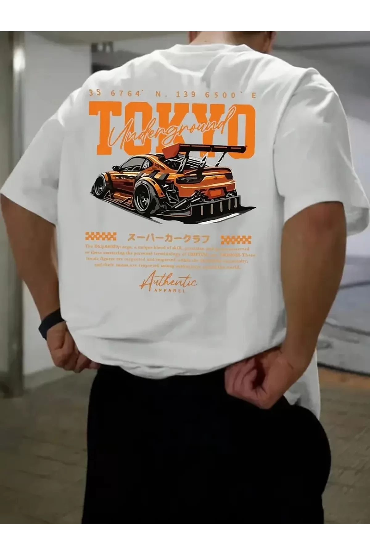 Erkek  Spor Araba Grafik Tişört - TOKYO Baskılı Oversize Yazlık