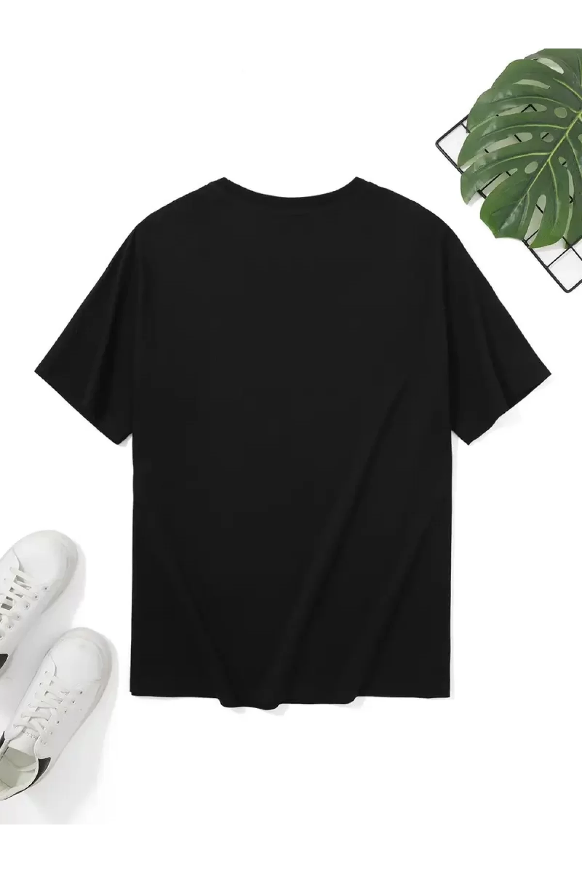 Palmiye Ön Baskılı Oversize Bisiklet Yaka Kısa Kol Yazlık T-shirt