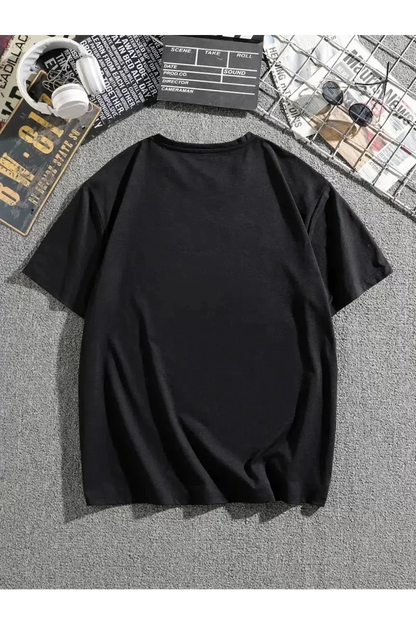 Erkek Dağ Grafikli Tişört, Yaz için Büyük Beden Rahat T-shirt - Siyah