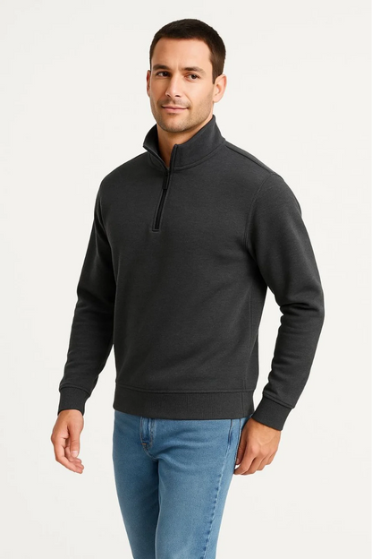 Erkek Dik Yaka Yarım Fermuarlı Ribanalı Sweatshirt