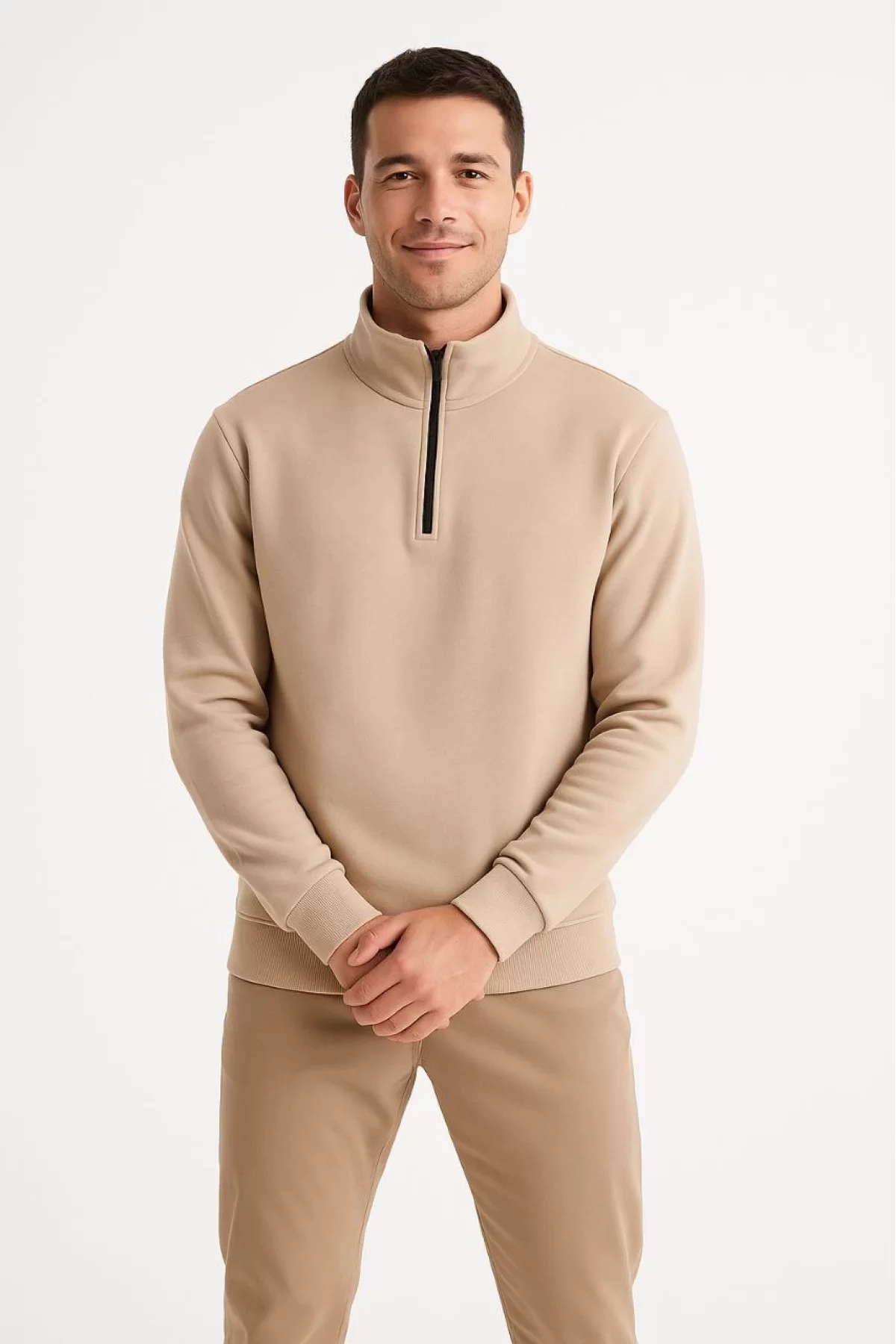 Erkek Dik Yaka Yarım Fermuarlı Ribanalı Sweatshirt