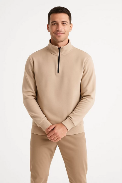 Erkek Dik Yaka Yarım Fermuarlı Ribanalı Sweatshirt