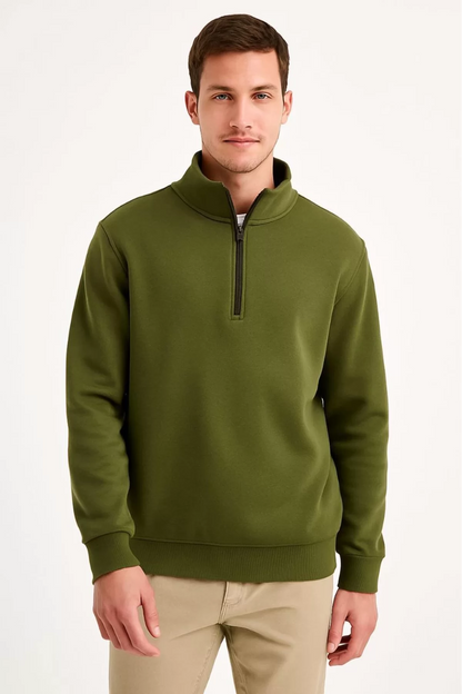 Erkek Dik Yaka Yarım Fermuarlı Ribanalı Sweatshirt