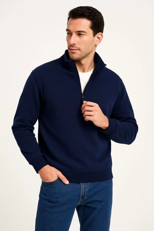 Erkek Dik Yaka Yarım Fermuarlı Ribanalı Sweatshirt