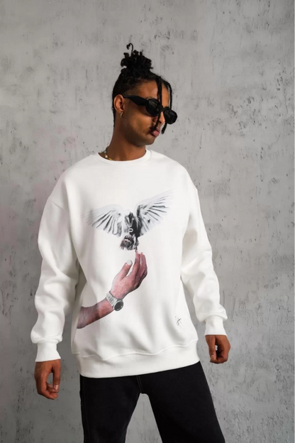 Erkek Güvercin Baskılı Sweatshirt