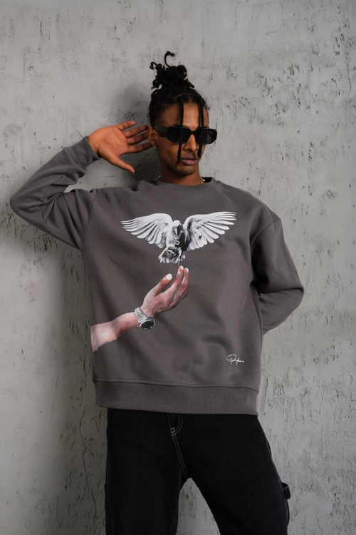 Erkek Güvercin Baskılı Sweatshirt
