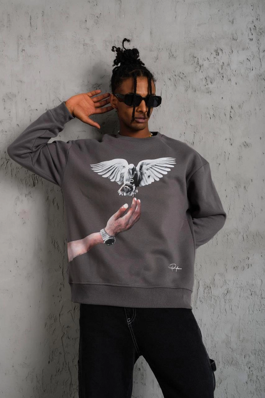 Erkek Güvercin Baskılı Sweatshirt