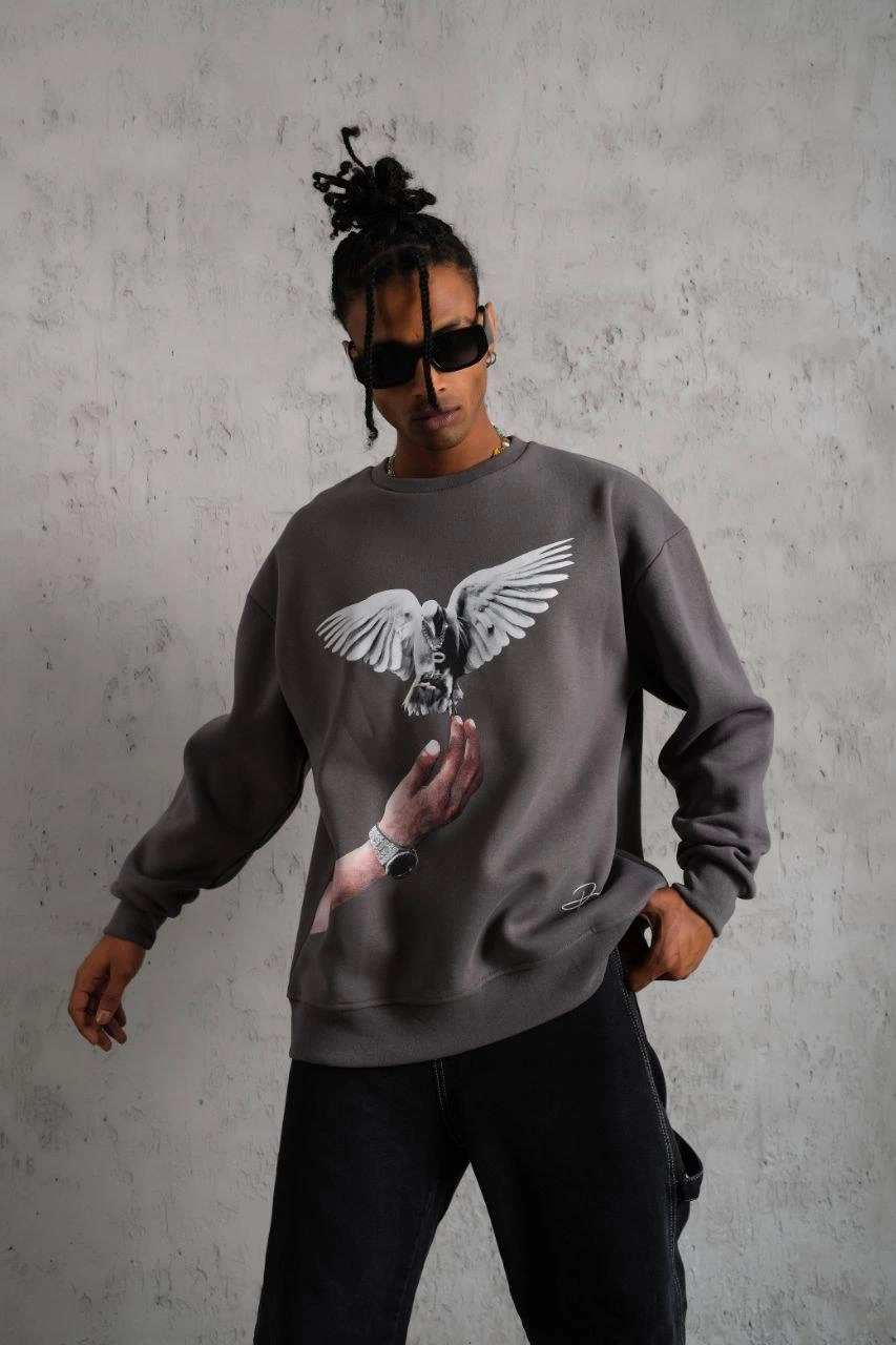 Erkek Güvercin Baskılı Sweatshirt