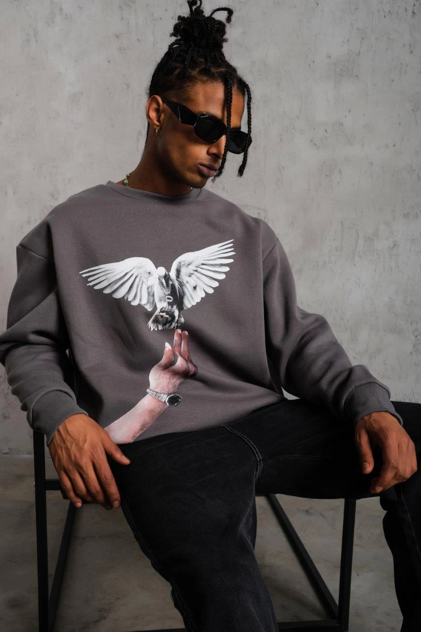 Erkek Güvercin Baskılı Sweatshirt