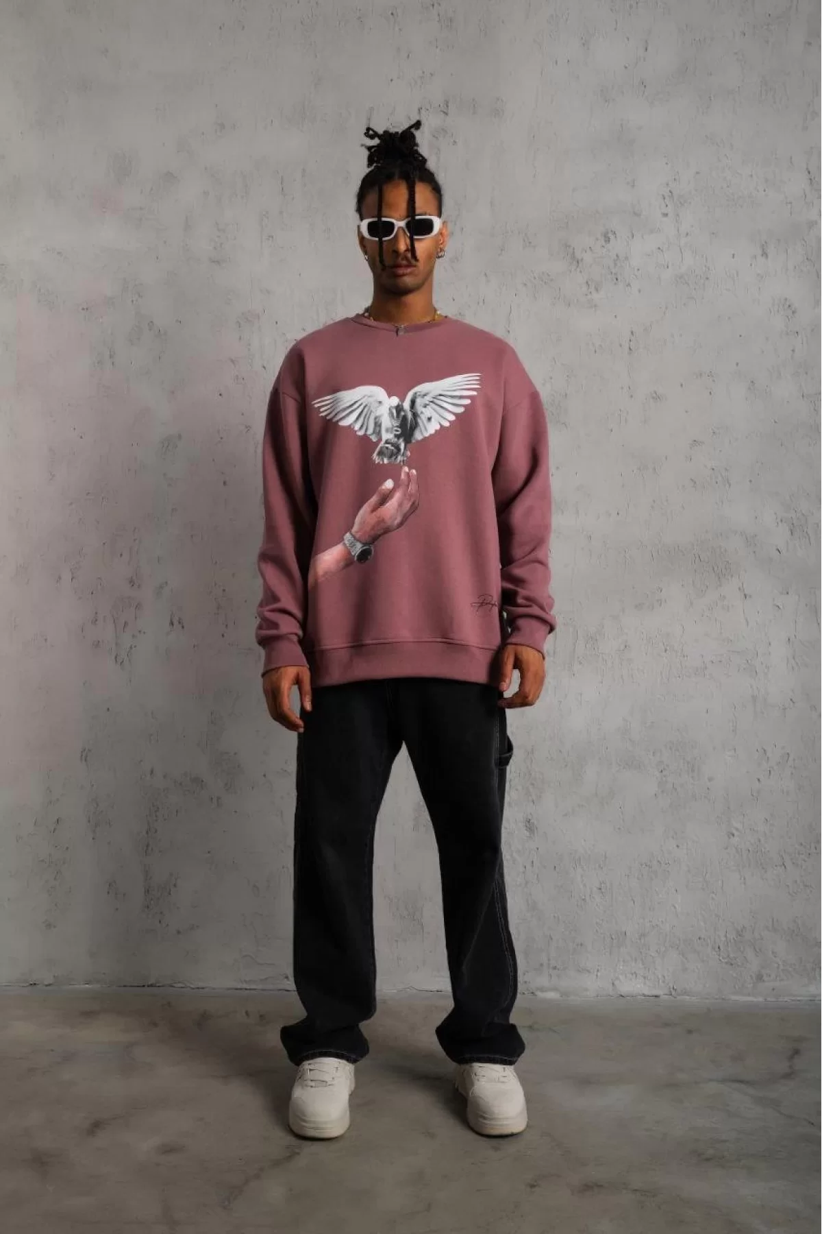 Erkek Güvercin Baskılı Sweatshirt