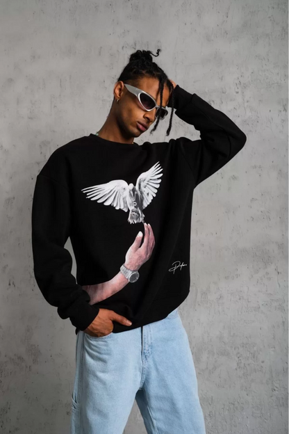 Erkek Güvercin Baskılı Sweatshirt