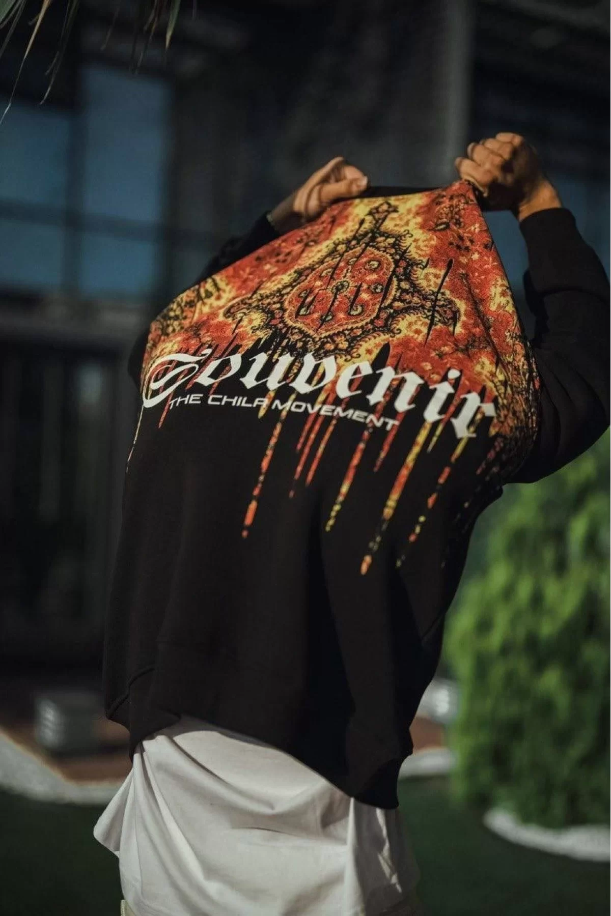 Oversize Bisiklet Yaka Baskılı SweatShirt - Siyah