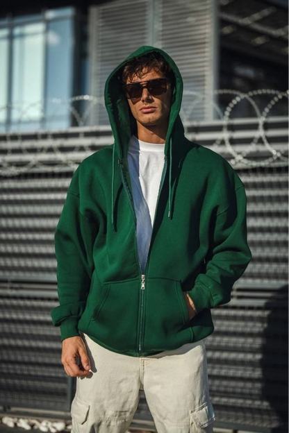 Oversize Tam Fermuarlı Uzun Kol Hırka