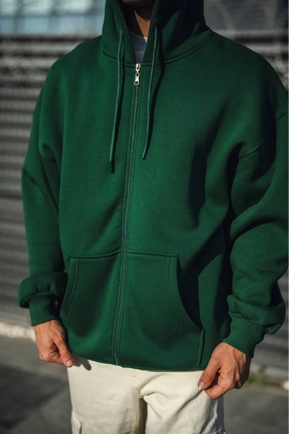 Oversize Tam Fermuarlı Uzun Kol Hırka