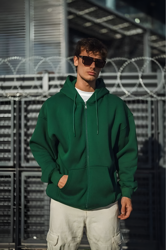 Oversize Tam Fermuarlı Uzun Kol Hırka