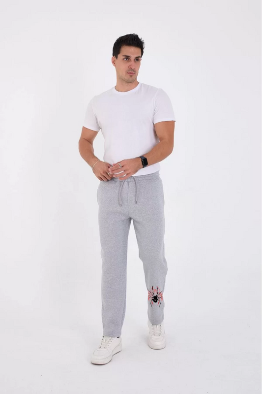 Oversize Üç İplik Baskılı Eşofman Pantolon - Gri