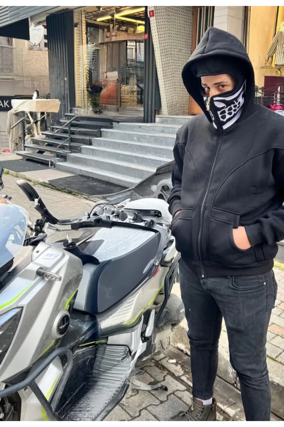 Samuray Kapşonlu ZIP Fermuarlı Çift Kapşonlu Nakışlı SweatShirt