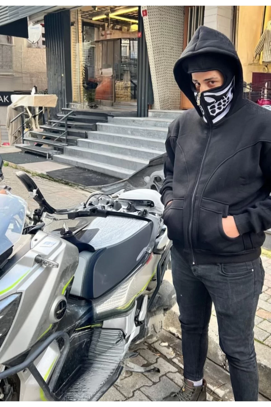 Samuray Kapşonlu ZIP Fermuarlı Çift Kapşonlu Nakışlı SweatShirt
