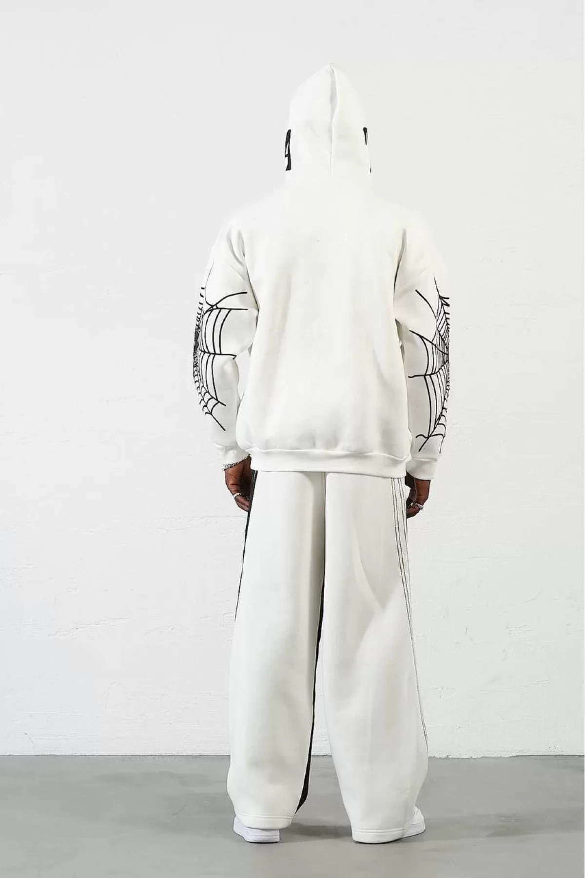 Unisex Zip Fermuarlı Kapüşonlu Sweatshirt - BEYAZ