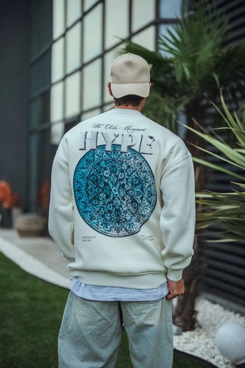 Üç İplik Bisiklet Yaka SweatShirt - Beyaz