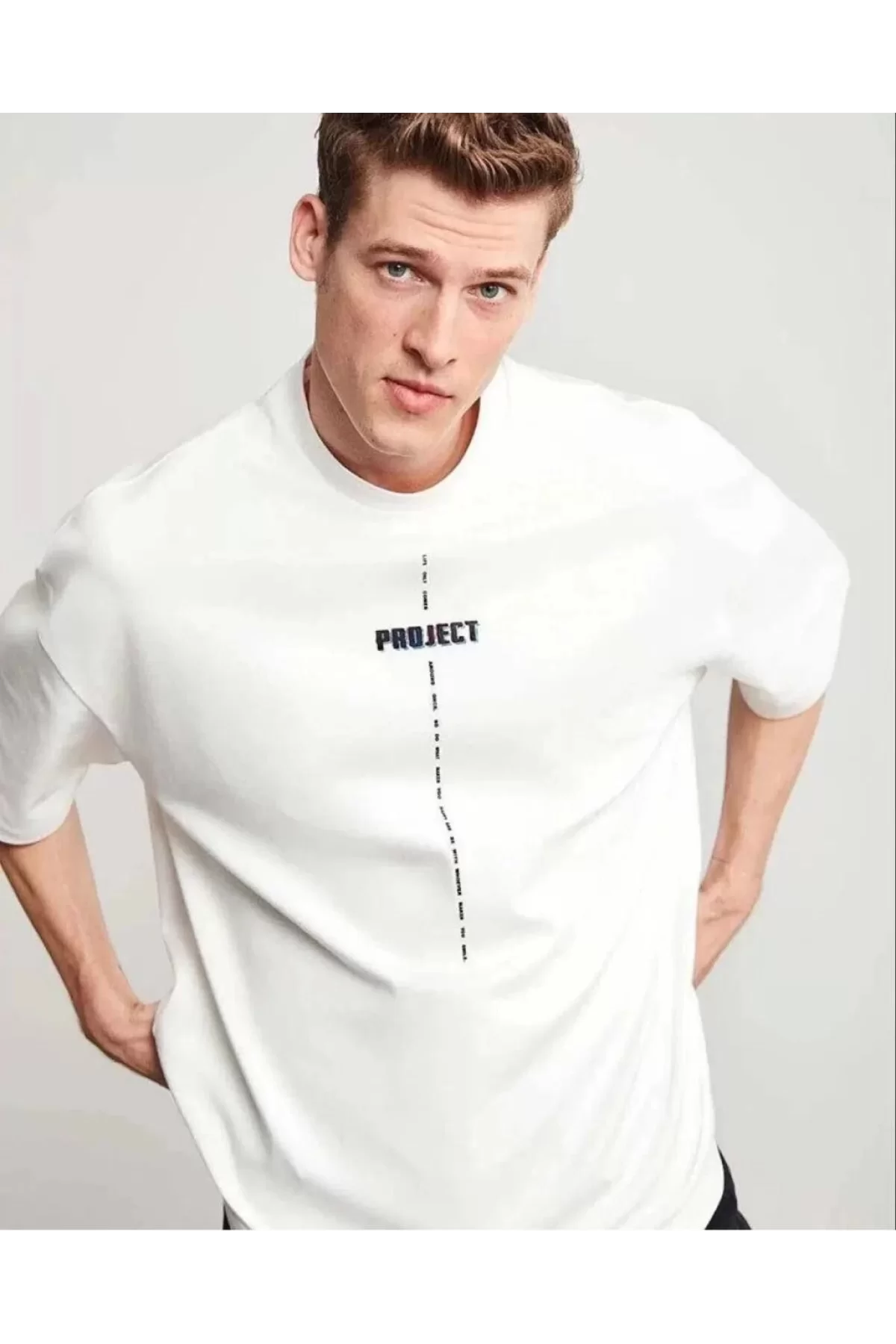 Unisex Bisiklet Yaka Baskılı Oversize T-Shirt