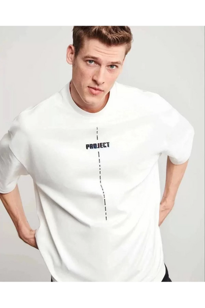 Unisex Bisiklet Yaka Baskılı Oversize T-Shirt
