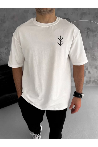 Unisex Bisiklet Yaka BERSERK Baskılı Oversize T-Shirt