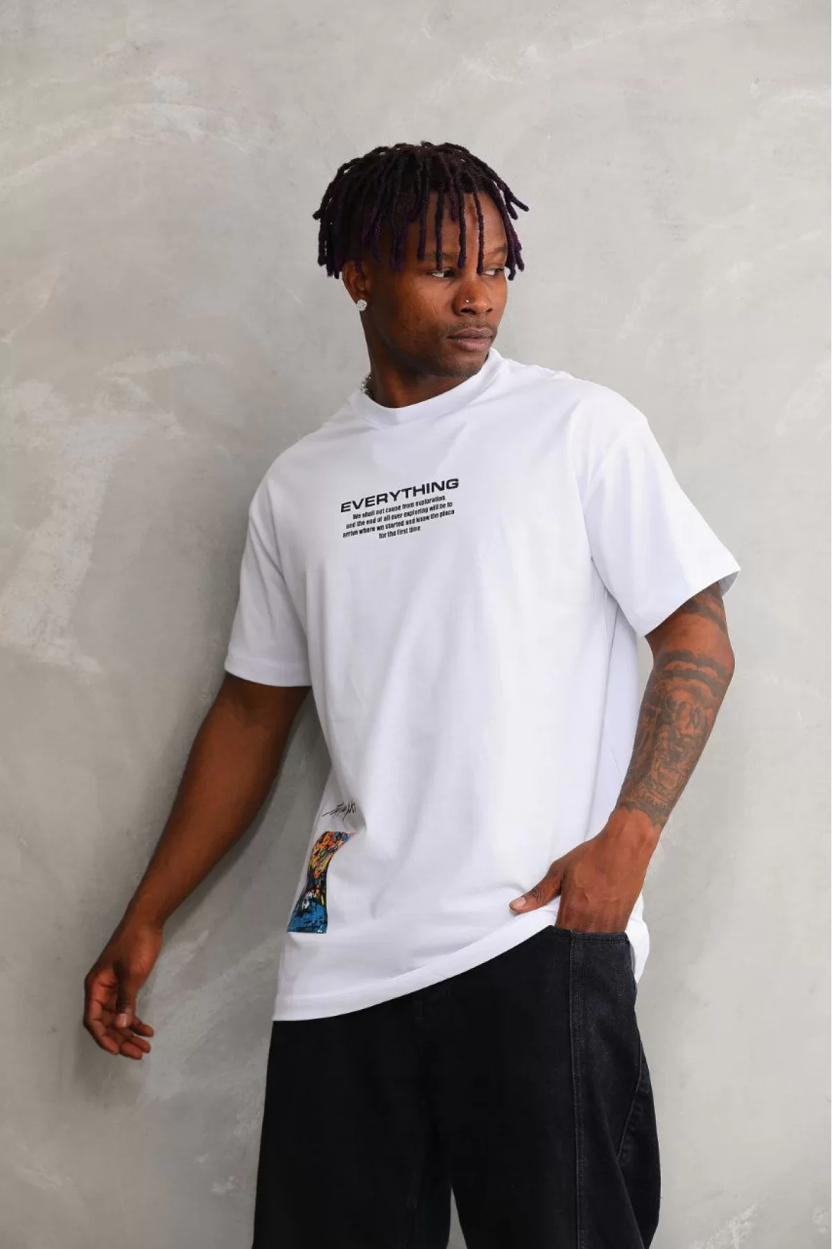 Unisex Bisiklet Yaka Baskılı Oversize T-Shirt