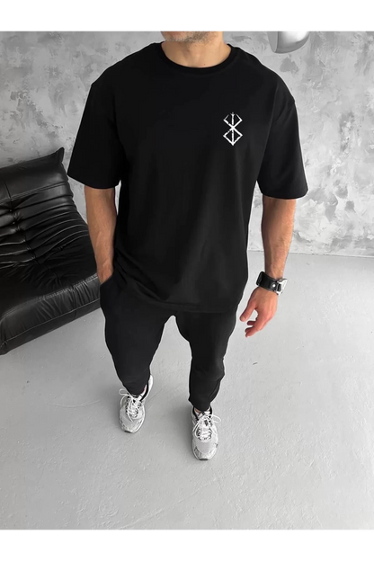 Unisex Bisiklet Yaka BERSERK Baskılı Oversize T-Shirt