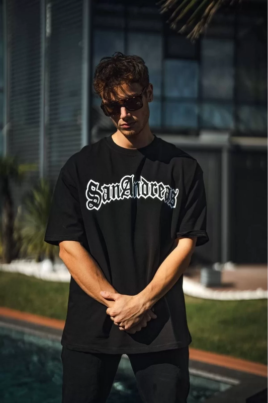 Unisex Bisiklet Yaka SanAndreas Oversize T-Shirt