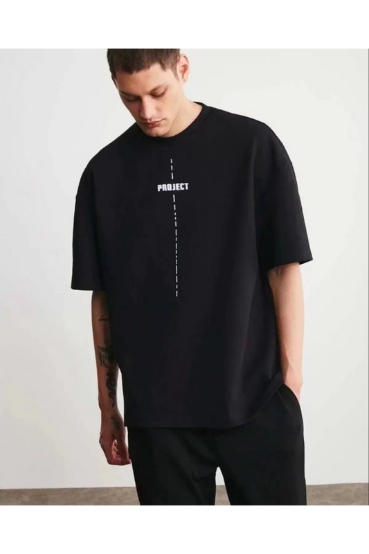 Unisex Bisiklet Yaka Baskılı Oversize T-Shirt