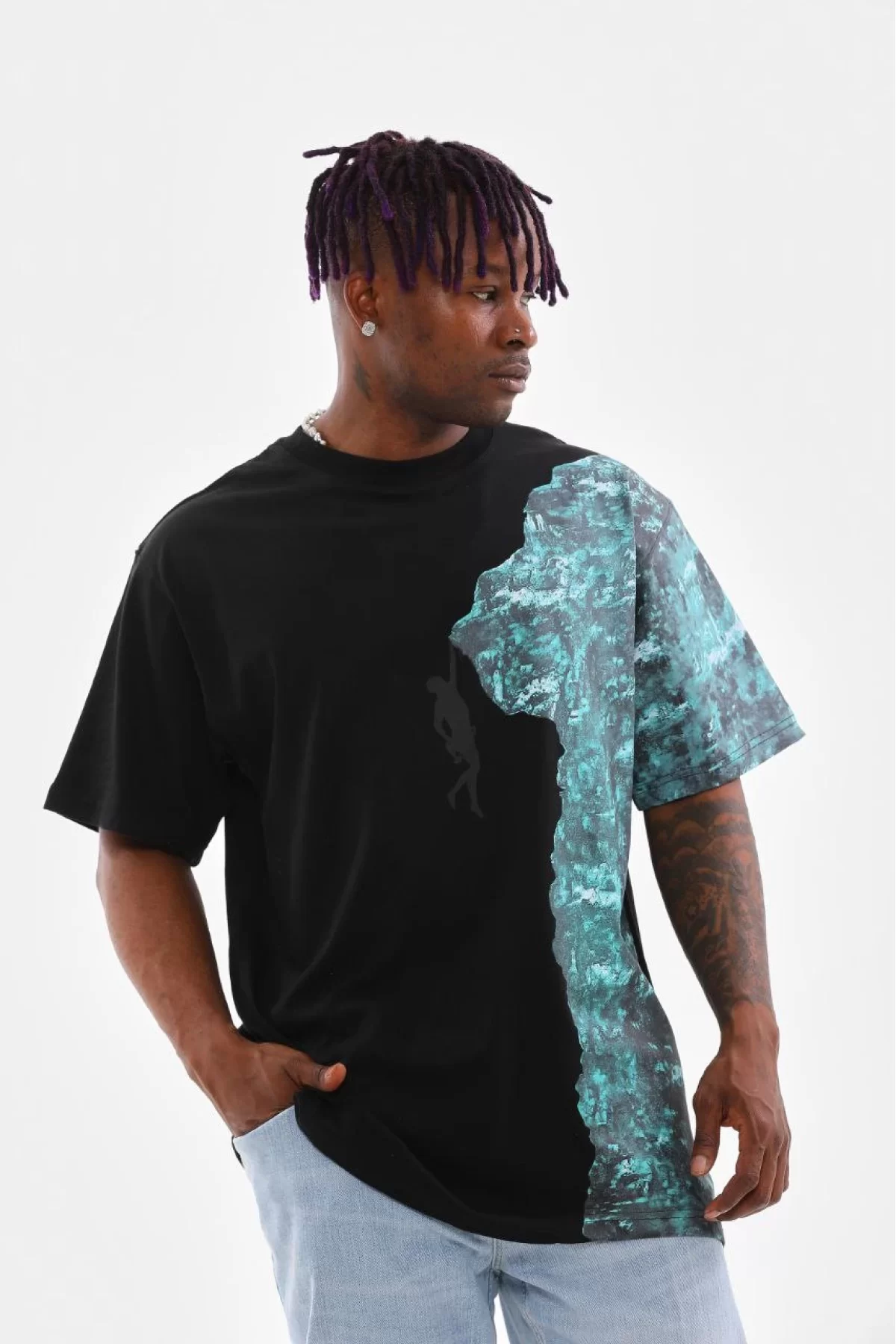 Unisex Bisiklet Yaka Baskılı Oversize T-Shirt
