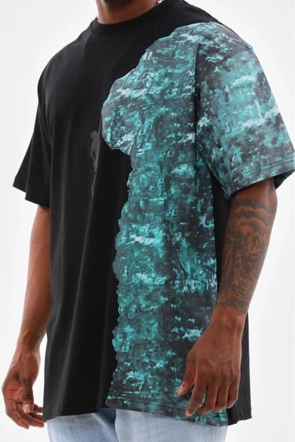 Unisex Bisiklet Yaka Baskılı Oversize T-Shirt