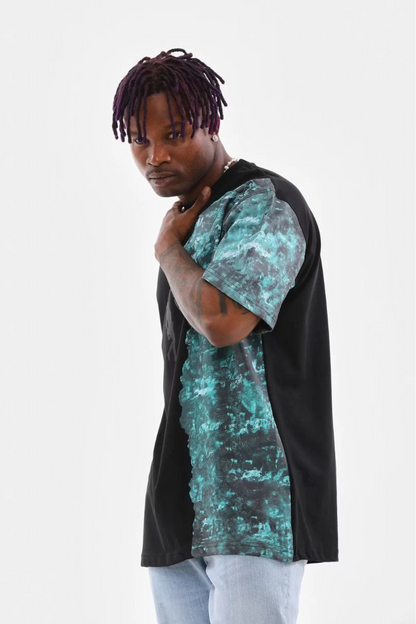 Unisex Bisiklet Yaka Baskılı Oversize T-Shirt
