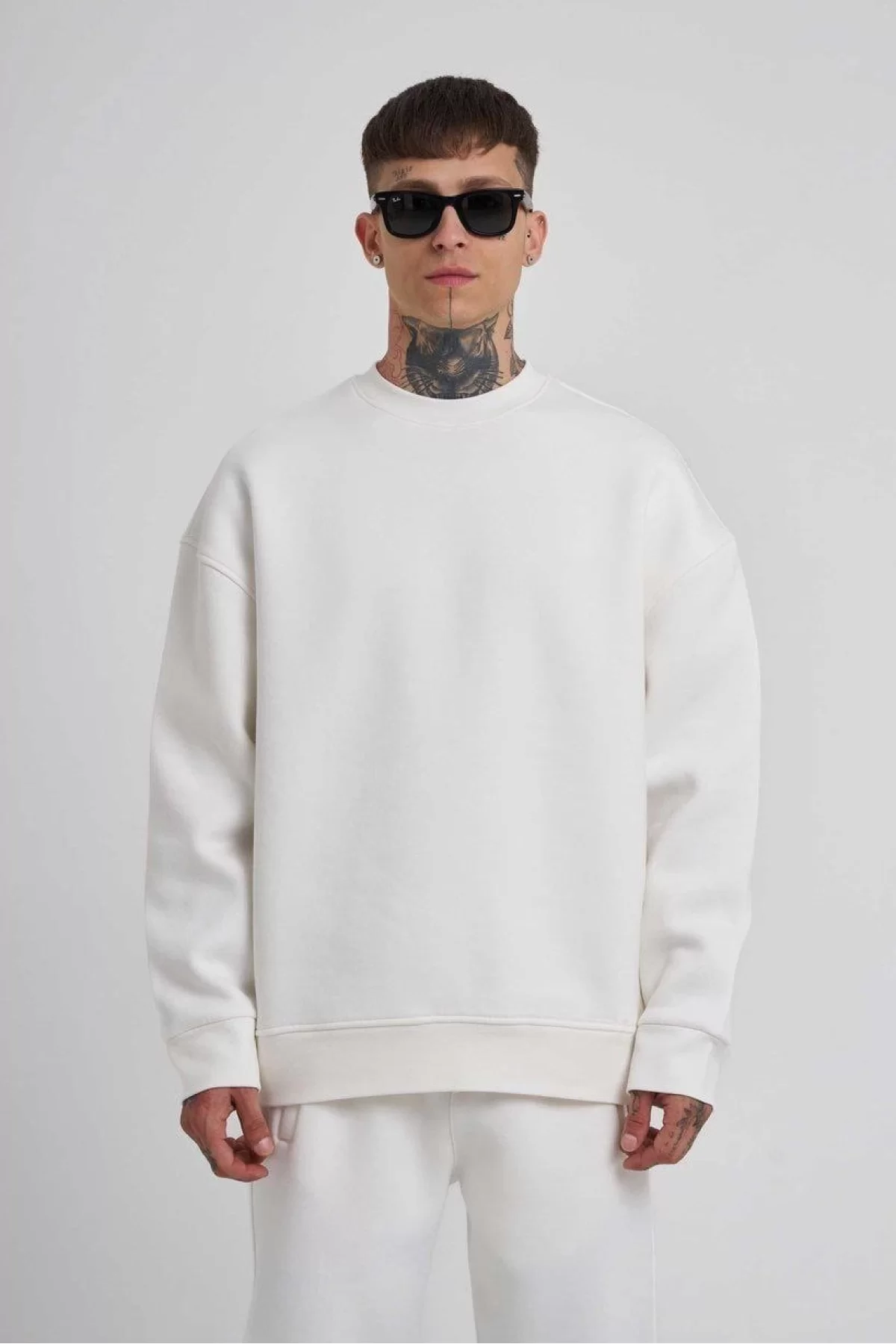 Unisex Biskilet Yaka Üç İplik SweatShirt - Haki